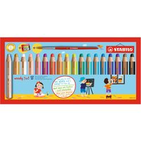 STABILO woody 3 in 1 - coloured pencil - black, red, blue, yellow, orange, brown, violet, pink, turquoise, silver, white, gold, leaf green, lilac, flesh, cyan blue, dark green, ultramarine blue (pack of 18)