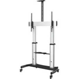 StarTech.com Mobile TV Stand, Heavy Duty TV Cart for 60-100" Display (100kg/220lb), Height Adjustable Rolling Flat Screen Floor Standing on Wheels, Universal Television Mount w/Shelves - W/ 2 equipment shelves cart - for flat panel - black, silver
