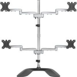 StarTech.com Desktop Quad Monitor Stand, Ergonomic VESA 4 Monitor Arm (2x2) up to 32", Free Standing Articulating Universal Pole Mount, Height Adjustable/Tilt/Swivel/Rotate, Silver - Heavy-duty VESA Mount (ARMQUADSS) stand - adjustable arm - for 4 monitors