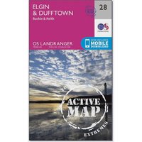 Ordnance Survey Landranger Active 28 Elgin, Dufftown, Buckie & Keith Map With Digital Version - Pink, Pink