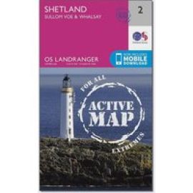 Ordnance Survey Landranger Active 2 Shetland  Sullom Voe & Whalsay Map With Digital Version - Pink, Pink