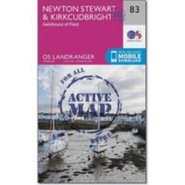 Ordnance Survey Landranger Active 83 Newton Stewart & Kirkcudbright, Gatehouse Of Fleet Map With Digital Version - Pink, Pink