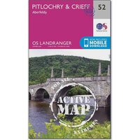 Ordnance Survey Landranger Active 52 Pitlochry & Crieff Map With Digital Version - Pink, Pink