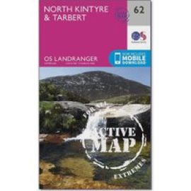 Ordnance Survey Landranger Active 62 North Kintyre & Tarbert Map With Digital Version - Pink, Pink