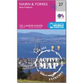Ordnance Survey Landranger Active 27 Nairn & Forres, River Findhorn Map With Digital Version - Pink, Pink