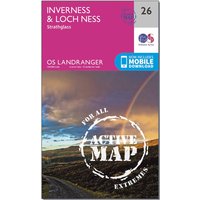 Ordnance Survey Landranger Active 26 Inverness & Loch Ness, Strathglass Map With Digital Version - Pink, Pink