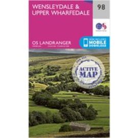 Ordnance Survey Landranger Active 98 Wensleydale & Upper Wharfedale Map With Digital Version - Pink, Pink