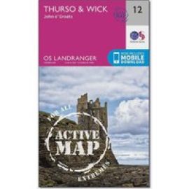 Ordnance Survey Landranger Active 12 Thurso & Wick, John O'Groats Map With Digital Version - Pink, Pink