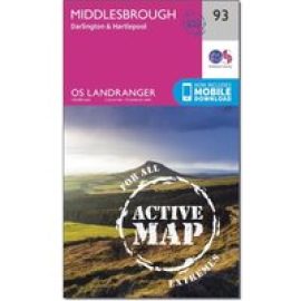 Ordnance Survey Landranger Active 93 Middlesbrough, Darlington & Hartlepool Map With Digital Version - Pink, Pink