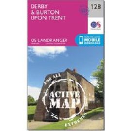 Ordnance Survey Landranger Active 128 Derby & Burton Upon Trent Map With Digital Version - Pink, Pink