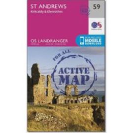 Ordnance Survey Landranger Active 59 St Andrews, Kirkcaldy & Glenrothes Map With Digital Version - Pink, Pink