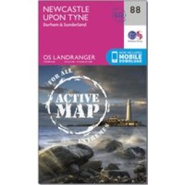 Ordnance Survey Landranger Active 88 Newcastle Upon Tyne, Durham & Sunderland Map With Digital Version - Pink, Pink