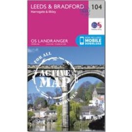 Ordnance Survey Landranger Active 104 Leeds & Bradford, Harrogate & Ilkley Map With Digital Version - Pink, Pink