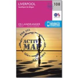Ordnance Survey Landranger Active 108 Liverpool, Southport & Wigan Map With Digital Version - Pink, Pink