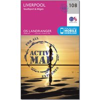 Ordnance Survey Landranger Active 108 Liverpool, Southport & Wigan Map With Digital Version - Pink, Pink