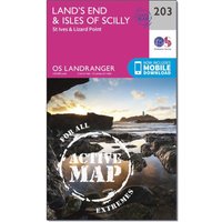 Ordnance Survey Landranger Active 203 Land's End, Isles Of Scilly, St Ives & Lizard Point Map With Digital Version - Pink, Pink