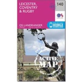Ordnance Survey Landranger Active 140 Leicester, Coventry & Rugby Map With Digital Version - Pink, Pink