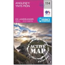 Ordnance Survey Landranger Active 114 Anglesey Map With Digital Version - Pink, Pink