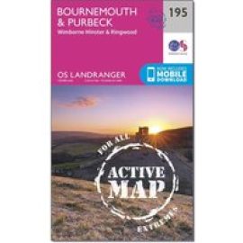 Ordnance Survey Landranger Active 195 Bournemouth & Purbeck, Wimborne Minster & Ringwood Map With Digital Version - Pink, Pink
