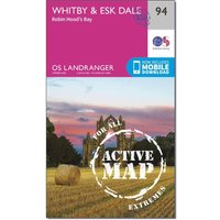 Ordnance Survey Landranger Active 94 Whitby, Esk Dale & Robin Hood's Bay Map With Digital Version - Pink, Pink