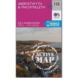 Ordnance Survey Landranger Active 135 Aberystwyth & Machynlleth Map With Digital Version - Pink, Pink