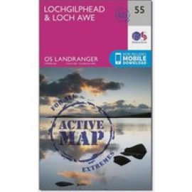 Ordnance Survey Landranger Active 55 Lochgilphead & Loch Awe Map With Digital Version - Pink, Pink