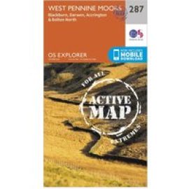 Ordnance Survey Explorer Active 287 West Pennine Moors, Blackburn, Darwen & Accrington Map With Digital Version - Orange, Orange