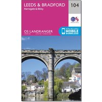Ordnance Survey Landranger 104 Leeds & Bradford, Harrogate & Ilkley Map With Digital Version - Pink, Pink