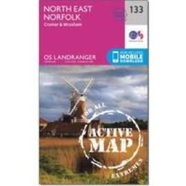 Ordnance Survey Landranger Active 133 North East Norfolk, Cromer & Wroxham Fakenham Map With Digital Version - Pink, Pink