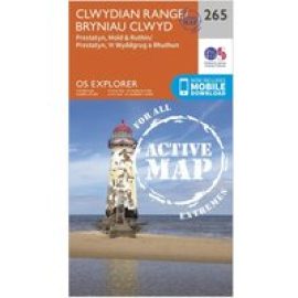Ordnance Survey Explorer Active 265 Clwydian Range, Prestatyn, Mold & Ruthin Map With Digital Version - Orange, Orange