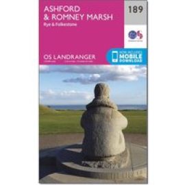 Ordnance Survey Landranger 189 Ashford & Romney Marsh, Rye & Folkestone Map With Digital Version - Pink, Pink