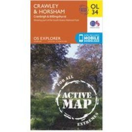 Ordnance Survey Explorer Ol 34 Active D Crawley & Horsham Map - Orange, Orange