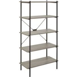 Bradken Grey Oak Wooden 5 Tier Shelving Unit With White Frame
