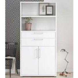 Prax Tall 2 Doors 2 Drawers Office Storage Cabinet In White