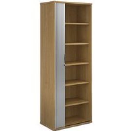 Upton 1 Door Tambour Storage Cabinet In Oak With 5 Shelves